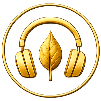 Icona della versione audio, le due cuffie in mezzo alla foglia.